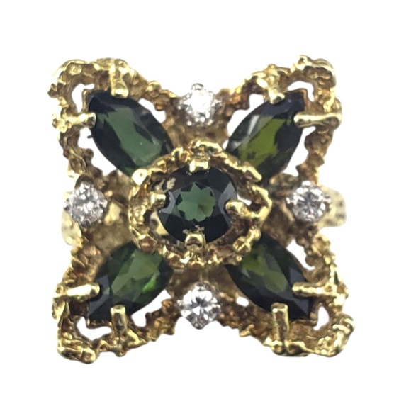 14K Yellow Gold Green Tourmaline & Diamond Ring Size 9.25 #20715 - Picture 1 of 9